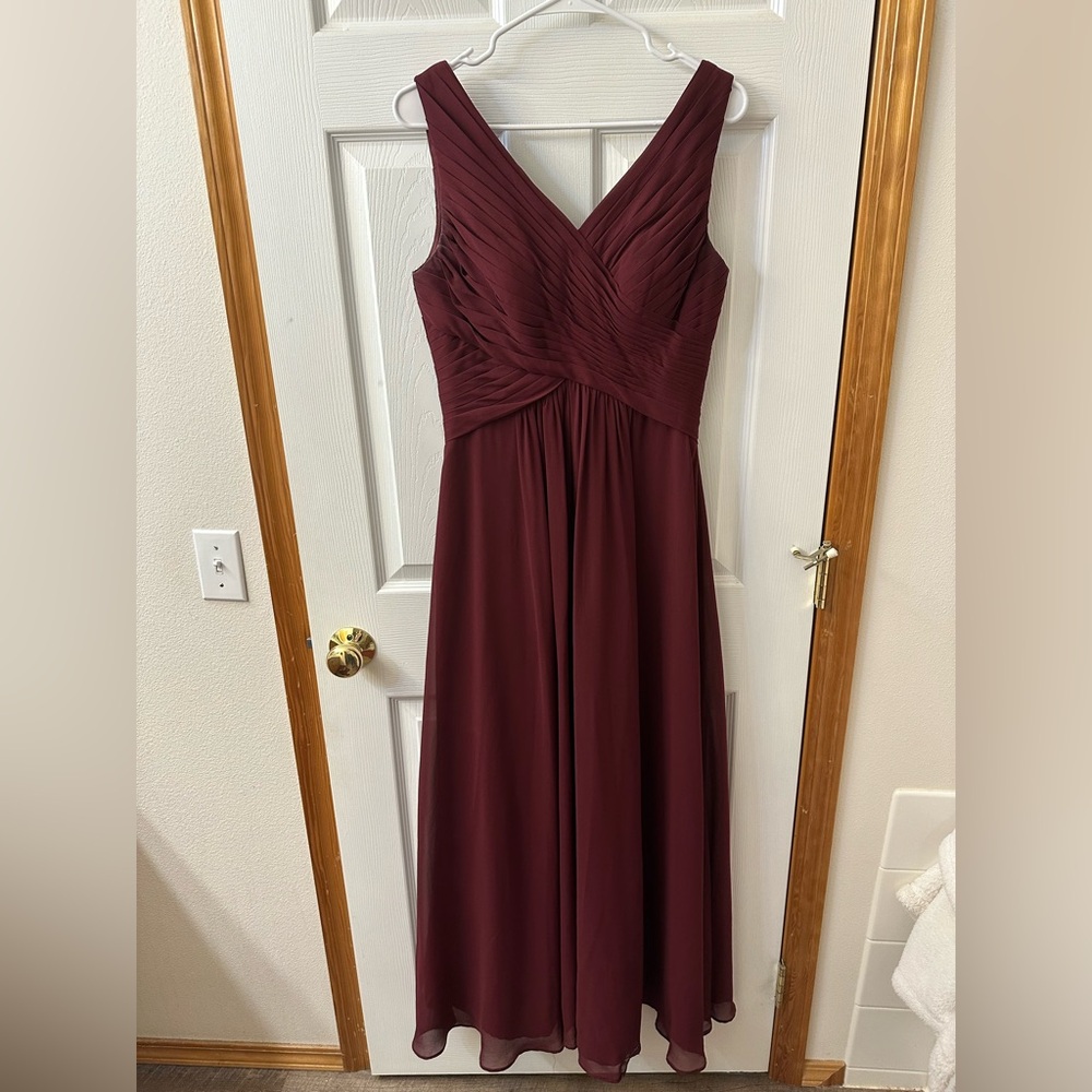 Azazie Flora Chiffon Dress color Cabernet size 6